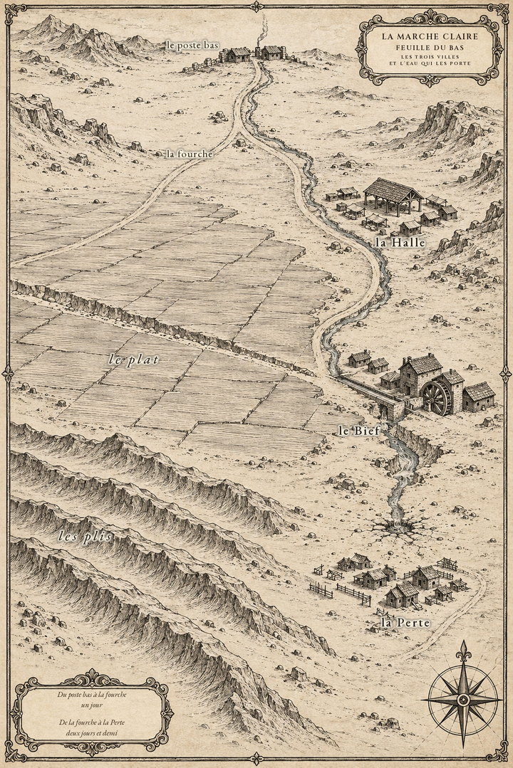 Carte gravée du monde de La Guerre du Solyrane, tome 2.